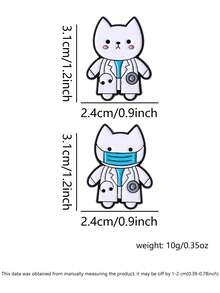 2pcs Cat Doctor Badge, Cute Style, White Coat Stethoscope Double Cat Design, Cat Lover Medical Staff Backpack Healing Decor, Pair