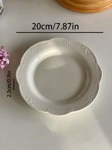 1/2pcs 复古法式ins风高端压花花边白色平盘 甜点盘 蛋糕盘 早餐盘 压花饼干边盘 - 白色 - 查看 11