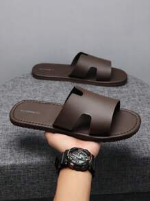 Men's Sandals Comfortable And Stylish Black Slippers Suitable For Beach, Swimming Pool, Indoor Leisure Slippers, Cool Flat Sandals - Brown - View 3
