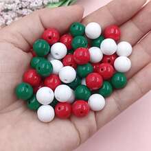 10-100Pcs Christmas Style 8-16mm Acrylic Round Loose Beads DIY Necklace Bracele Jewelry Making Material - 紅色/白色/綠色 - 查看 15