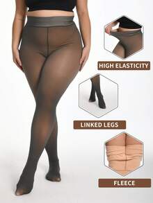 Thick Warm Pantyhose, Stylish Fake Skin Fleece Tights, High Waisted Design, Women's Pantyhose Stockings Winter - Da đen trong suốt - Xem 1