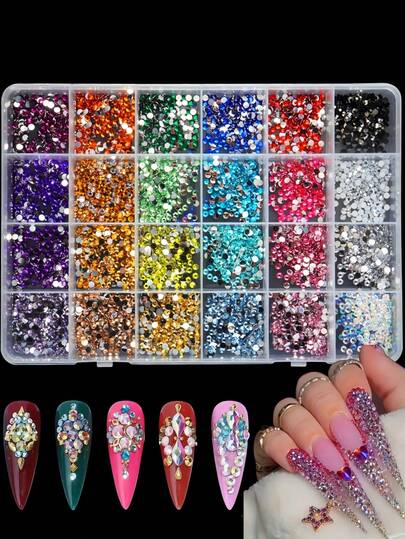 15000颗平底石，适用于工艺品和美甲，24种颜色，3毫米非热塑性宝石，彩色钻石，适合DIY项目、化妆、杯子装饰和其他装饰用途。