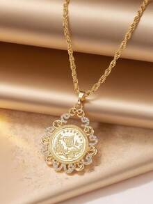 1pc Gold Plated Pendant Necklace, Middle Eastern Arabic Muslim Wedding Jewelry, Birthday Gift