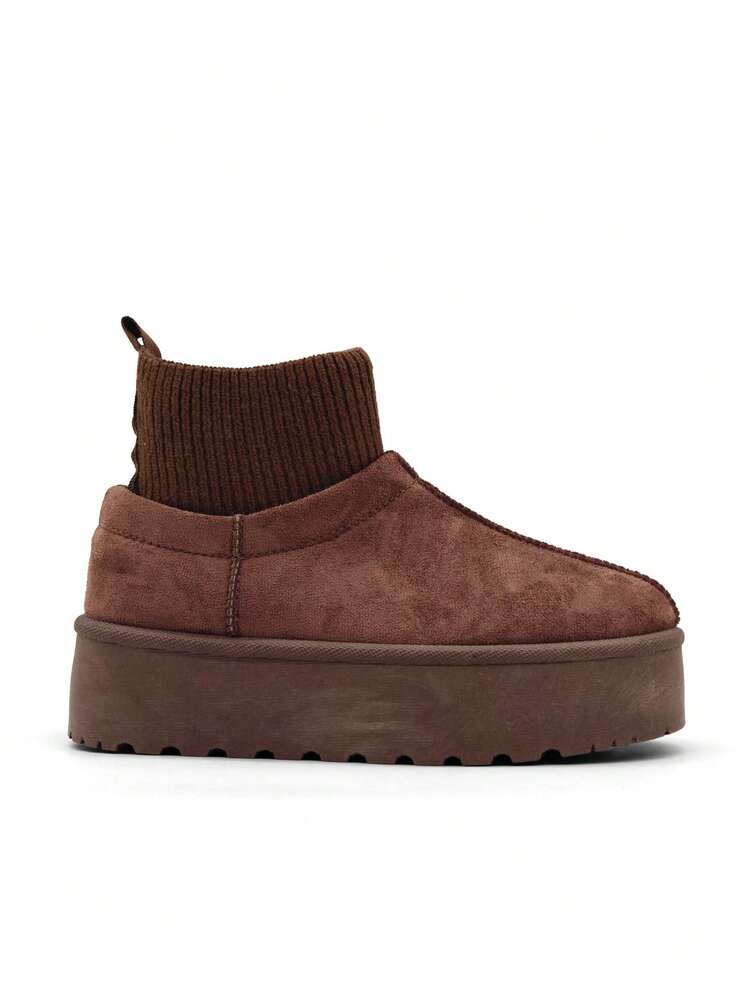 RevReaL Women's Suede Thick-Sole Ankle Boots, Sock-Style Design - Available In Black, Beige, Khaki And Camel - Brown - View 2