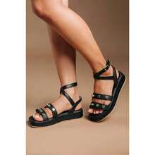 SANDALIA  FEMININA FLAT CONFORTAVEL E MODERNA - Preto - Visão 3