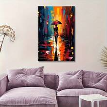1 Pc Canvas Painting, African American Art, Walking In The Rain , Wooden Framed Art,High Quality ,Thickness 2. 25cm/1inch Wall Art Prints Poster Direct Hanging Decor For Home Gifts,Living Room, Bathroom, Bedroom, Kitchen,Bar,Office,Halloween, Christmas And Valentine's Day Gifts,2D Plane - Nhiều màu - Xem 5
