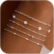 MBW Gold Bracelets Women, Dainty 14K Gold Plated Bracelet Stack Beaded Chain Bracelet Set Thin Small Cute Paperclip Bracelets Fashion Waterproof Jewelry Gold Accessories Women - MB-BR-11-BR2 - 查看 12