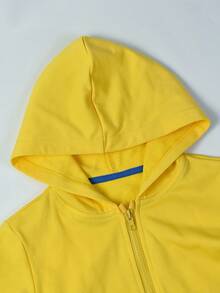 Boys' Solid-Color Cotton Long-Sleeved Zipper Street Style Fashionable Hooded Sweatshirt Jacket, All-Season Pocket Casual Jacket - Màu vàng - Xem 4