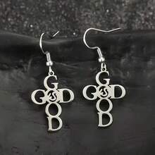 4 Pairs/Set Stainless Steel Faith-Based Love And Faith Words Faith Letters Amazing Grace Prayer Earrings Set Fashion Jewelry - 銀色 - 查看 6
