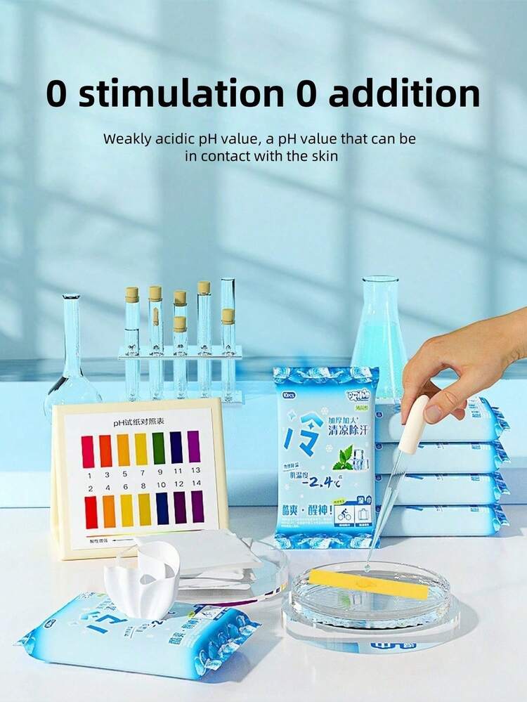 2.4°C Cooling Wet Wipes, Back To School, Travel, Gym Cooling, Oil-Absorbing, Face Refreshing, Portable, Enhanced Cooling Sensation. Refreshing, Sweat-Absorbing, Intense Cooling - 2.4°C Cooling Effect (Lab Tested, Individual Results May Vary), 10 Sheets/Pack - Multicolor - View 6