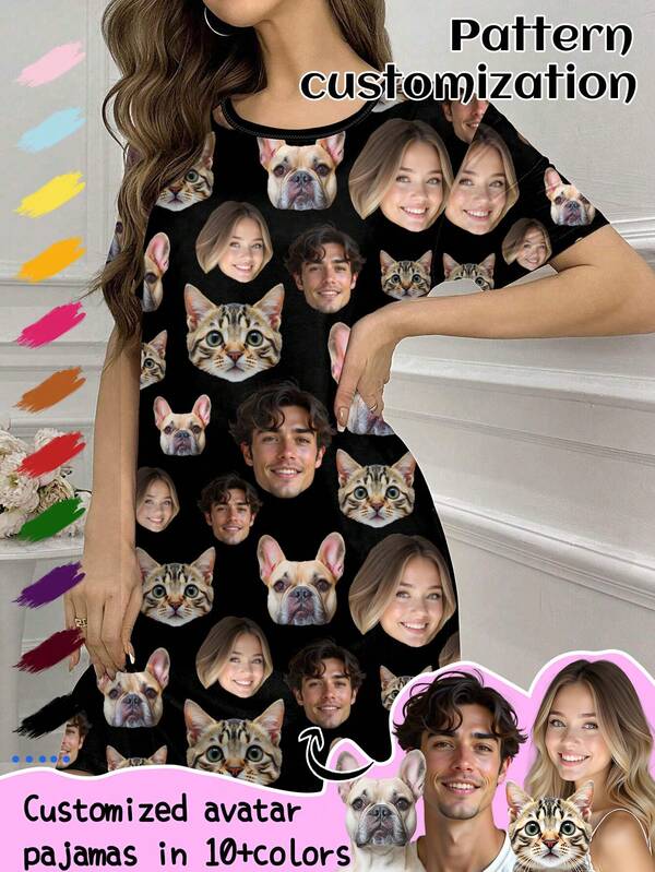 Pijama personalizado con retrato de hombre/mujer, niños, mascotas, dibujos animados, diseños festivos, regalo único para las fiestas, colorido, bonito, adorable, conciso, divertido, personalizado, único, ideal para él, para ella, para novio, novia, familia, amigos, abuelos, para ella, ropa interior y para dormir, cómodo, regalo de aniversario, regalo de San Valentín, regalo de cumpleaños, regalo de boda, ropa de noche.
