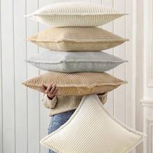 Velvet Decorative Throw Pillows Embroidered Decorative Throw Pillows Outdoor Decorative Throw PillowCorduroy Cream White Throw Pillow Covers 18x18 Set Of 2 Decorative Soft Striped Neutral Farmhouse Couch Pillow Covers With Broadside For Living Room Bed SofaBohemian Decorative Throw Pillows Customized Decorative Throw Pillows - Kem trắng - Xem 7