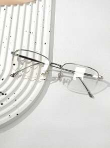 Ultra Light Half Frame Anti Fatigue Glasses For Men Women Non-Prescription Pc Lenses Fashion Glasses, Rectangular Design, Stainless Steel Material, Suitable For Various Occasion, Glasses Case Included - Multicolor - View 10