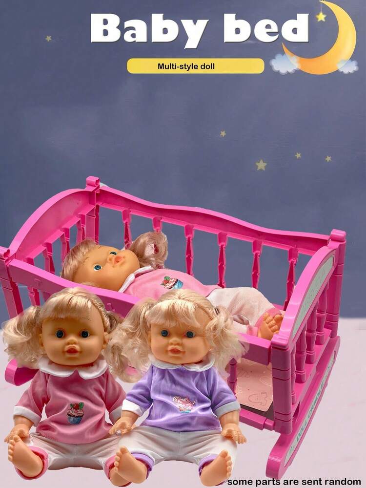 26厘米逼真娃娃，可小便和喝水，带4种音效，包含奶瓶和奶嘴，粉色小床，儿童过家家玩具礼物（服装图案随机） - 粉紅色(衣服印刷圖案隨機發 - 查看 11