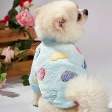 秋冬新款宠物狗猫衣服，奶油色贵宾犬泰迪比熊犬小型犬牵引绳羊毛连帽衫 - 藍色 - 查看 7