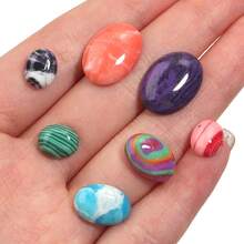 10pcs/Pack Oval Turquoise Print Gemstone Cabochons, Random Mixed Color Stones, Fashionable Casual Elegant Vintage Handmade DIY Jewelry Decor, Suitable For Necklace Ring Bracelet Crafts, Jewelry Making Supplies