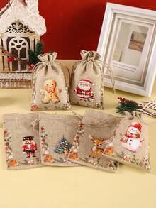 6 pezzi Borse regalo in juta con motivi natalizi ad acquerello, con laccetti, con disegni misti di Babbo Natale, Schiaccianoci e soldato, borse in lino riutilizzabili per feste, ideali per confezioni regalo, baby shower, decorazioni natalizie per la casa 2025, borse multiuso per regali Capodanno 2026