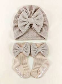 0-6个月婴儿四季花朵弹性头带帽子和袜子套装，新生儿无檐便帽礼盒，婴幼儿头饰配饰套装