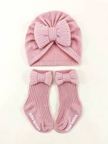 0-6个月婴儿四季花朵弹性头带帽子和袜子套装，新生儿无檐便帽礼盒，婴幼儿头饰配饰套装