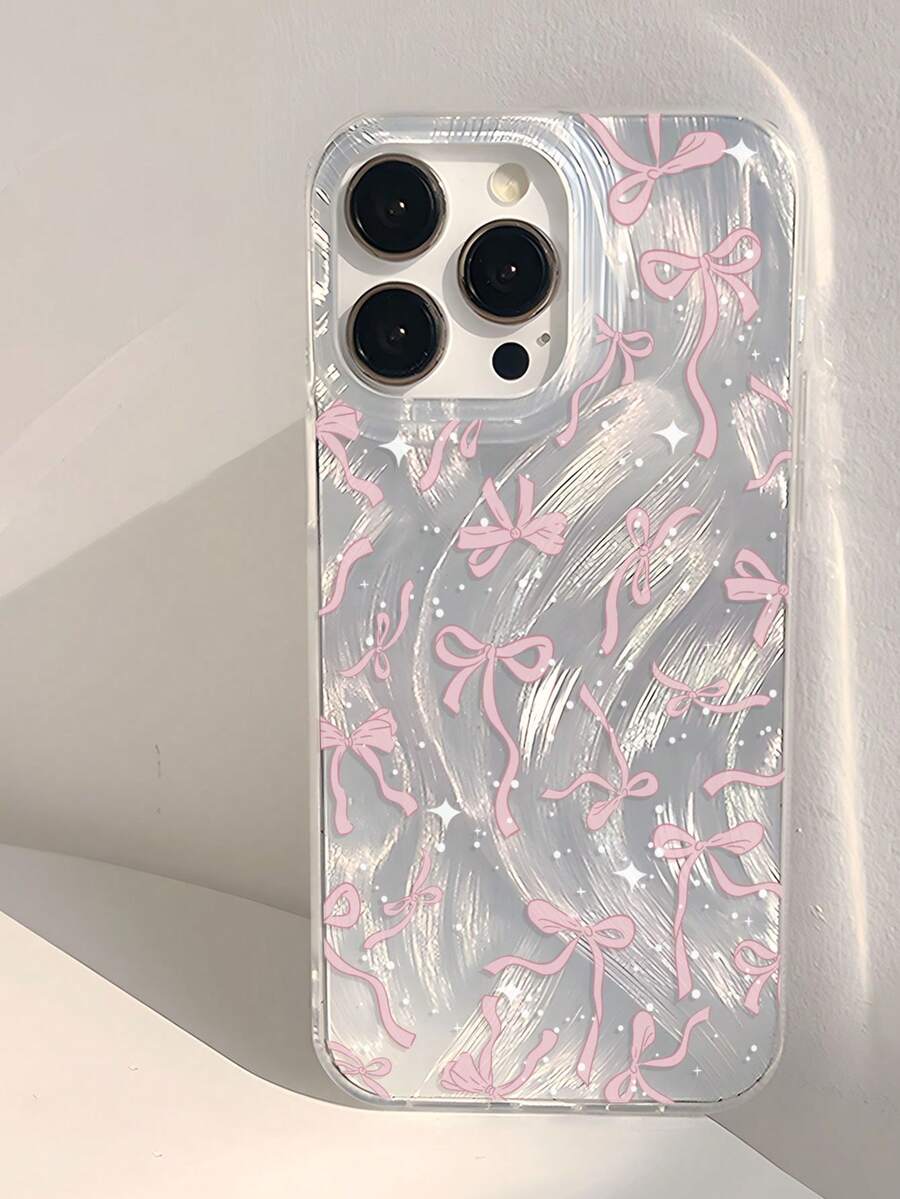 1 pieza Funda de teléfono suave con patrón de lunares y lazo rosa, compatible con iPhone 11/12/13/14/15/16 Pro Max, resistente al agua, a los golpes y a los arañazos - Multicolor - Ver 1