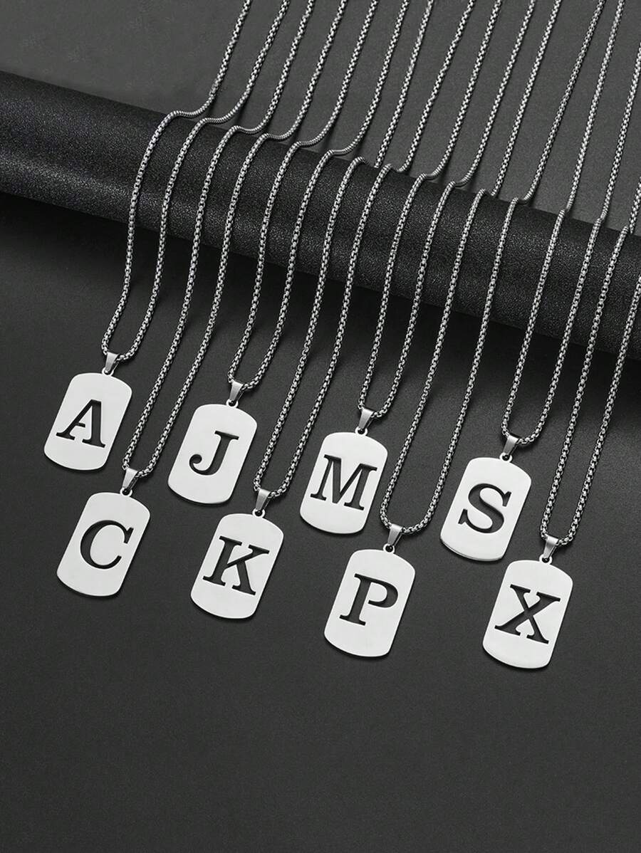 1 Peça Colar com Pingente de Etiqueta Geométrica de Aço Inoxidável com Letra em Inglês, Acessório de Moda para Homens, Adequado para Festa e Uso Diário