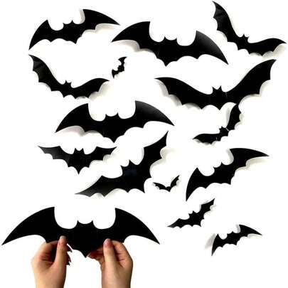 72 Pieces Per Pack Of Halloween Bat Decorations, 3D Black Stereoscopic Bat Wall Stickers, Reusable In 4 Sizes Per Pack, Suitable For Pasting On Bathroom, Bar, Restaurant, Bedroom Doors, Halloween Party Supplies, Winter Halloween Home Decoration Halloween Decor Room Decor
