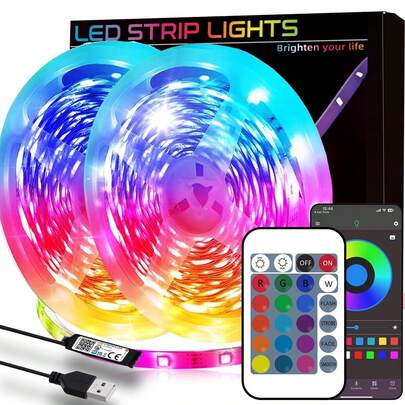 Bandes lumineuses LED RVB USB, avec rétroéclairage LED TV, lumières LED changeant de couleur de manière synchronisée. Prise en charge du contrôle par application 24 touches, convient pour la maison, la chambre, les fêtes de Noël et la décoration murale pour les vacances.