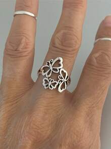 925 Silver Plated Vintage Style Triple Butterfly Ring, Antique Silver Tone Finish, Suitable For Women's Daily Jewelry For Back To School Season - Silver - View 2