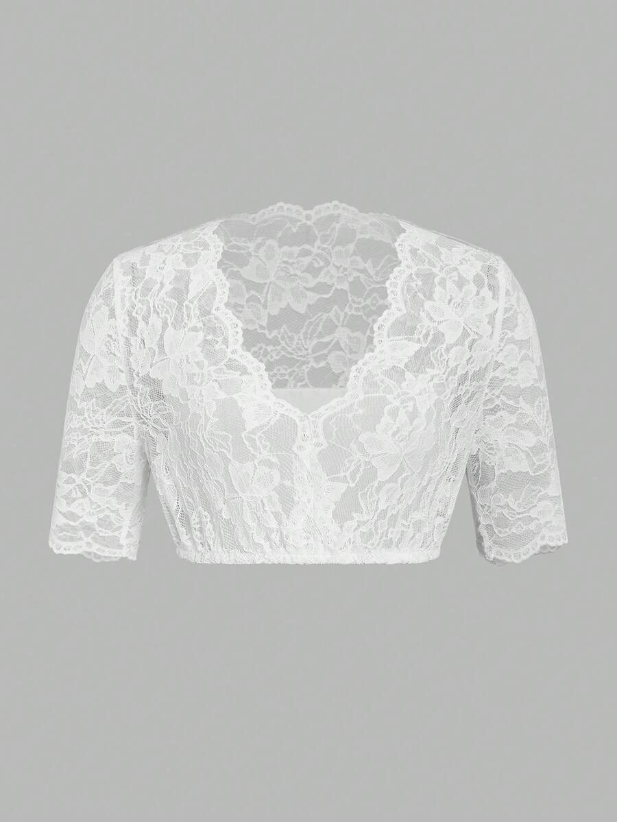 ii Women's Traditional Bavarian Oktoberfest Lace Short Sleeve V-Neck Dress, Suitable For Halloween White Fall - White - View 1