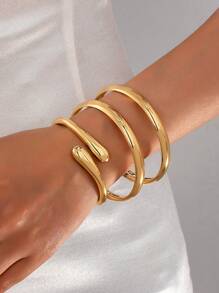 4pcs Gold Tone Chunky Bangle Bracelets, Fashionable Exaggerated Stacking Cuff Wristbands - 4 Smooth Bracelets - View 15