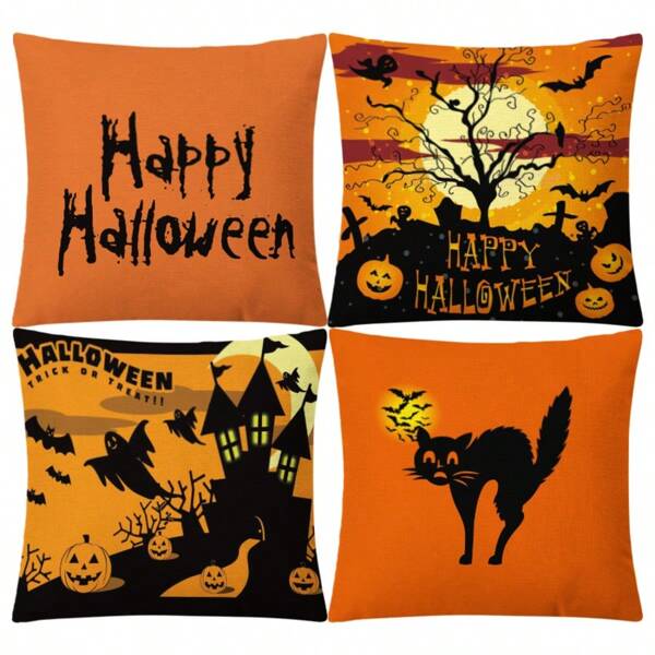 1/4pcs Thanksgiving Pattern Pillow Cover, Linen Printed Square Pillow Sham, Suitable For Living Room, Bedroom, Home Decor, Sofa, Car, All Seasons