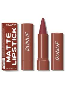 DUNUF 5pcs Matte Lip Liner And Lipstick Set - Crayon Form, Cone Tip, Easy Contour, Universal Skin Types, Dual-Use, Brown And Mixed Ton - 彩色 - 查看 10