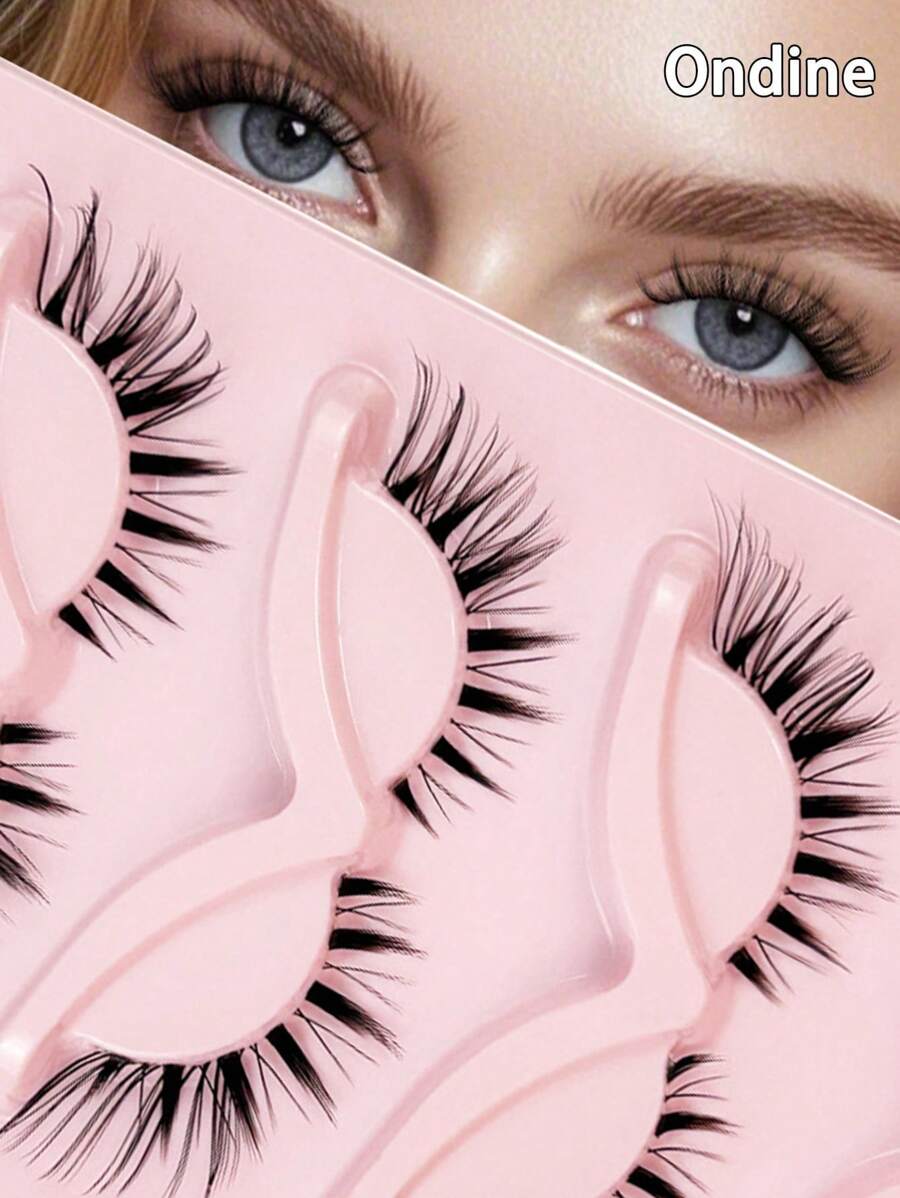 Ondine 5 支装透明茎睫毛，自然角色扮演，恶魔漫画睫毛，一体式假睫毛