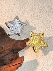 1 件时尚法式星星戒指，不锈钢镀 18K 金，黄色海星开口戒指，可调节尺寸，女士百搭戒指，适合母亲节、万圣节、礼物