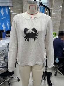 Women Lobster Graphic Knit Sweater Y2k Long Sleeve Crew Neck Oversized Pullover Warm Sweaters Fall Winter Knitwear - Màu be - Xem 7