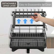Dish Drying Rack, Two-Tier Removable Dish Rack, Suitable For Kitchen Countertops, Large-Capacity Dish Drainer, Kitchen Storage Rack With Knife And Cutting Board Holders, Efficiently Saves Space For Storing Plates, Bowls, Pots, And Utensils, Efficiently Stores Plates, Dish Drainer Rack. - 黑色 - 查看 4