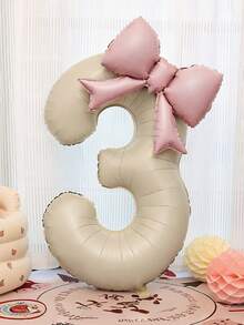 2个40英寸特大号米白色数字铝箔气球，带粉色蝴蝶结，适合生日派对装饰、周年庆典等场合。 - 奶油白 - 查看 11