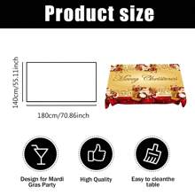 1 pieza Mantel de poliéster con tema navideño, diámetro redondo de 145 cm (57.08 pulgadas), rectangular de 140x180 cm (55.11 pulgadas x 70.87 pulgadas), mantel navideño con diseño de mochila de Papá Noel, copos de nieve y fondo rojo, adecuado para el hogar, restaurante, cocina o fiesta festiva, decoración navideña para la mesa del comedor