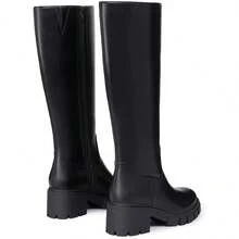 Women's Platform Knee High Boots With Round Toe, Chunky Lug Sole, And Side Zipper For Stylish Comfort - Black - View 5