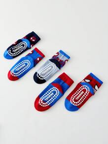 Marvel 5双儿童蜘蛛侠主题袜子，包含女童及膝袜和男童透气防滑卡通袜，以及居家运动儿童防滑地板袜