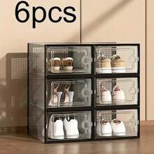 6/12 Thick Transparent Shoe Box, Foldable And Stackable Shoe Box, Free Combination, Plastic Sports Shoe Container, Closet Organization System, Space Saving Storage - màu đen - Xem 2