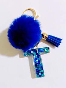 1个字母首字母钥匙扣，可爱毛绒球钥匙圈，可挂在包包、背包、汽车上，是送给女性和女孩的绝佳礼物。这款钥匙扣饰有闪亮的树脂，可用作钱包和手提包的配饰，带有流苏，字母首字母从A到Y。 - 藍色 - 查看 17