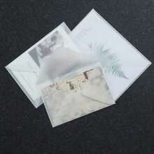 10个/批空白半透明信封，带贴纸，适用于邀请函、明信片、欧式礼盒留言卡信封、婚礼商务信函 - 無色 - 查看 3