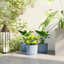 Set Of Three 22cm Decorative Planters - Elegant Blue Ceramic Pots For Indoor And Outdoor Use, Ideal For Flowers And Succulents, Stylish Home And Garden Decor