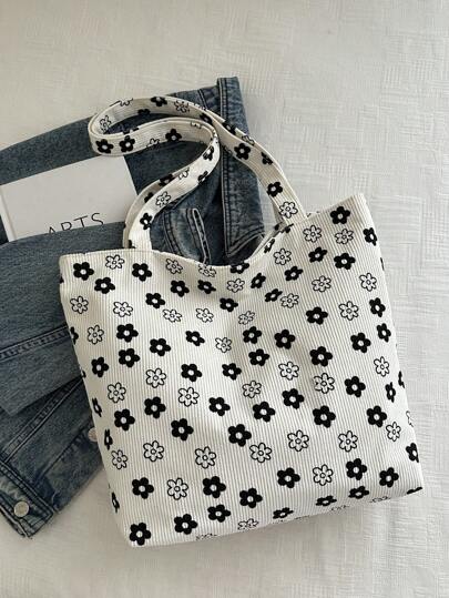 Torba damska z nadrukiem w kwiaty śliwy i truskawki, duża pojemność, wykonana z płótna sztruksowego, odpowiednia dla mam, studentek, kobiet pracujących w biurze i podróżujących