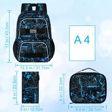 17 Inches Backpack For Boys Men, 3Pcs College Laptop Backpacks With Lunch Bag, Water Resistant Graffiti School Bookbag Set For Teens Students(Blue) - 藍色 - 查看 2