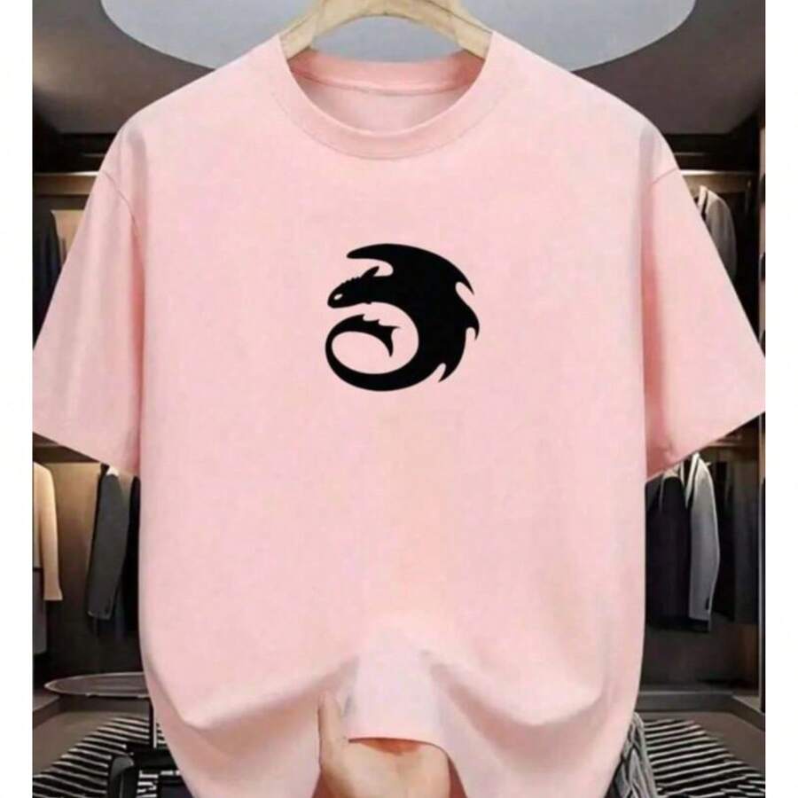 Men's Dragon T-Shirt 100% Cotton Premium Mesh Shirt Casual Printed Blouse Basic Unisex New Release - Màu Hồng baby - Xem 1