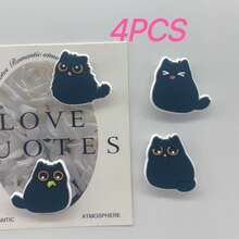 Set de 4/10 piezas de imanes de refrigerador con forma de gato gordo estilo Kawaii, decorativos de resina blanda con diseño de gato negro, un regalo multifuncional adecuado para cocinas y oficinas, una opción ideal para festivales - Negro - Ver 6
