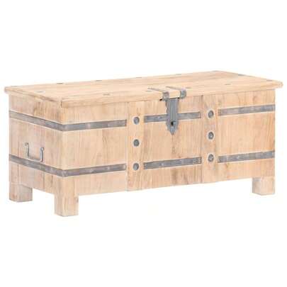 vidaXL Chest White With Natural Wood Grain Solid Acacia Wood Medium Chest Rectangular Traditional Simplistic Storage Chest Wooden Chest Storage Box Storage Bench