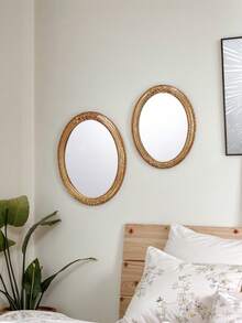 1 Gương treo tường trang trí hình bầu dục họa tiết ren vàng cổ điển, tác phẩm nghệ thuật trang trí nhà theo phong cách Châu Âu, gương trang điểm sáng tạo, thích hợp để trang trí tường, bàn trang điểm và đạo cụ chụp ảnh - Vàng - Xem 4